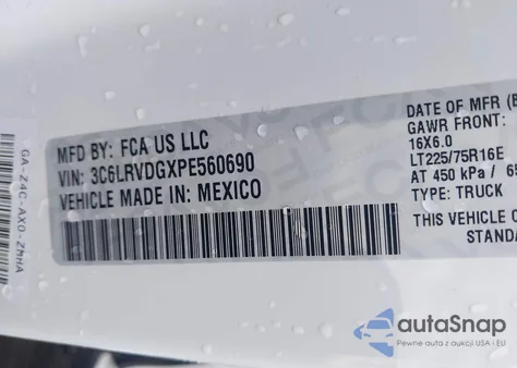 2023 Ram Promaster 2500 High Roof 159 Wb из США, поврежденный, VIN 3C6LRVDGXPE560690